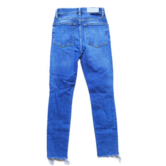 Re/Done 90s High Rise Ankle Crop Jeans Blue Dusty Destroy Size 24 - Picture 4 of 9